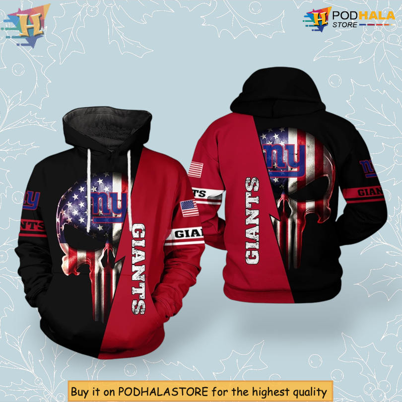 US Flag Skull Theme Personalized New York Giants Hoodie Custom Fan Gear