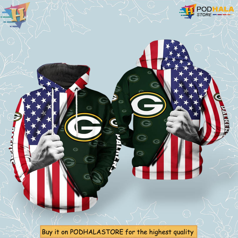 US Flag Team Tribute Green Bay Packers 3D Hoodie Zip Up NFL Fanwear