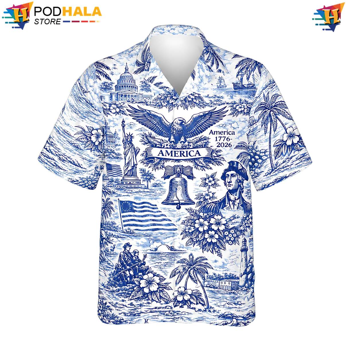 US Independence 250th Aloha Shirt American Flag 1776 Patriotic Mens Outfit