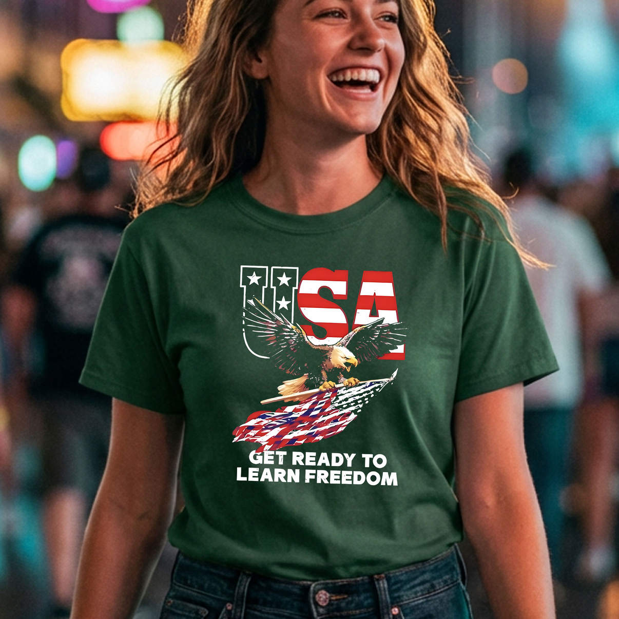 USA Eagle Get Ready To Learn Shirt Freedom Patriotic Graphic Casual Mens