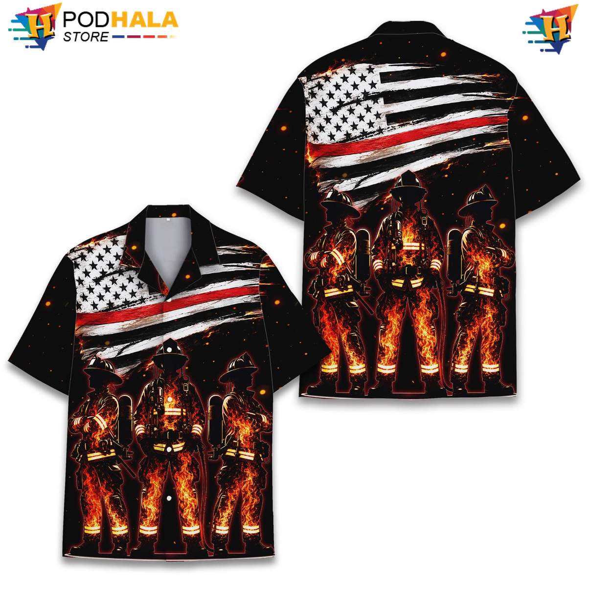 USA Firefighter Flag Short-sleeve button-up shirt Mens Patriotic Fourth Of July Hero Outfit USA Firefighter Flag Short-sleeve button-up shirt Mens Patriotic Fourth Of July Hero Outfit