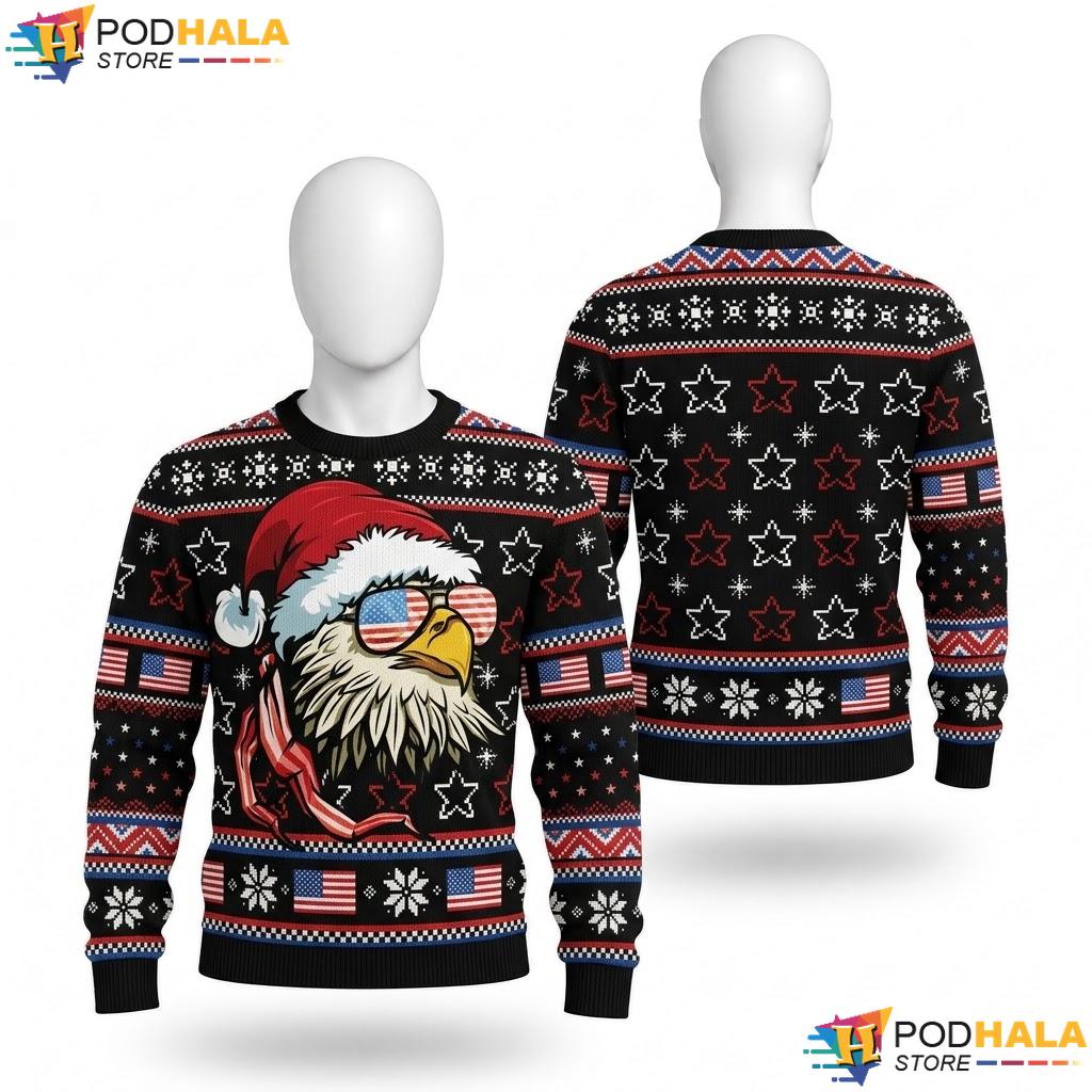 USA Flag Bald Eagle Ugly Christmas Sweater Patriotic Holiday Top