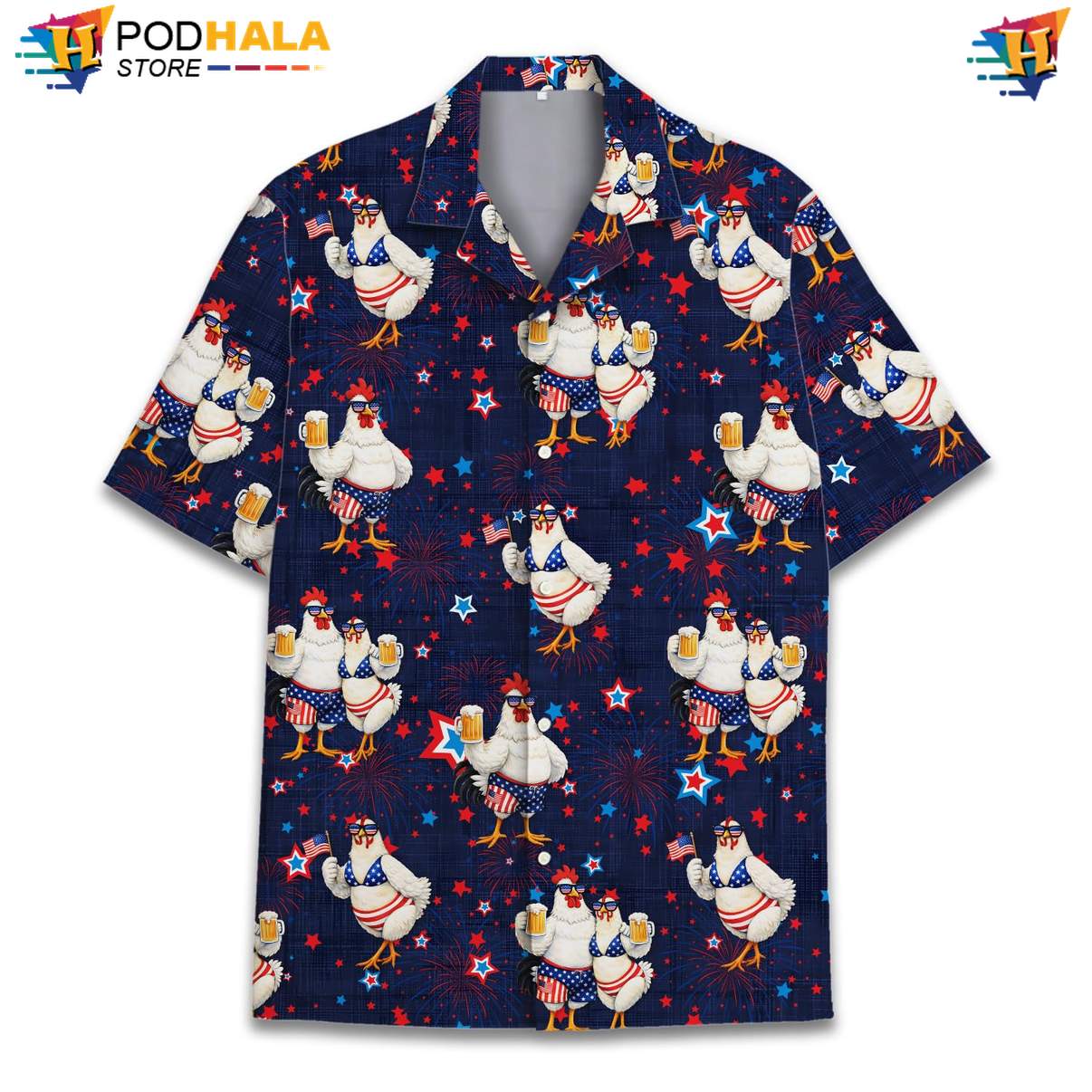 USA Flag Chicken Tropical Shirt Mens Patriotic Fourth Of July Beach Outfit USA Flag Chicken Tropical Shirt Mens Patriotic Fourth Of July Beach Outfit