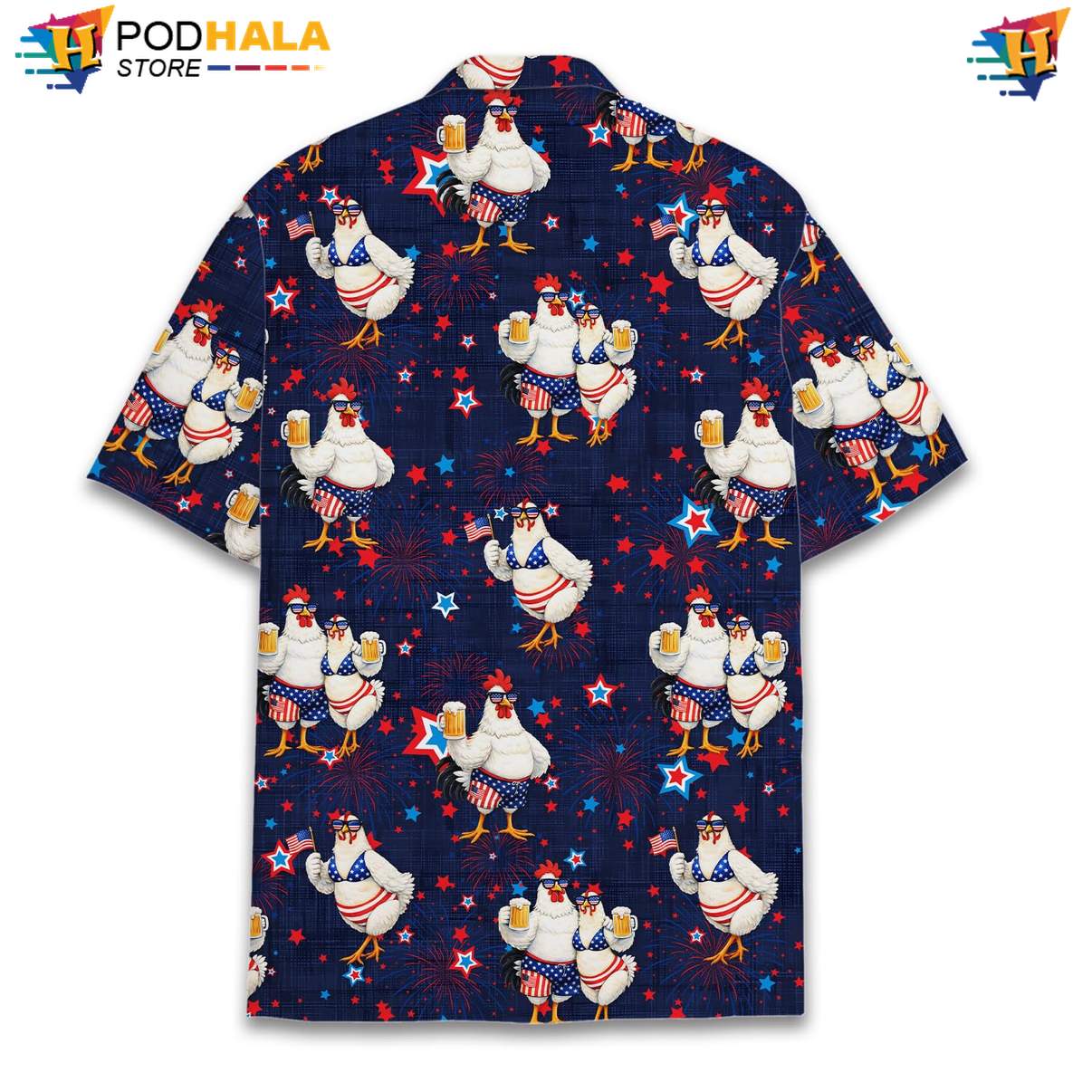 USA Flag Chicken Short-sleeve button-up shirt Mens Patriotic Fourth Of July Beach Outfit USA Flag Chicken Short-sleeve button-up shirt Mens Patriotic Fourth Of July Beach Outfit