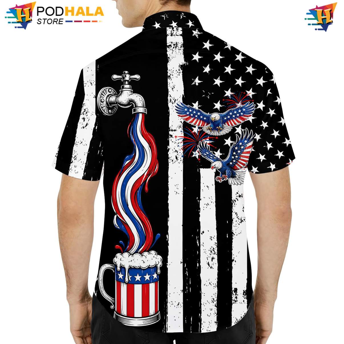 USA Flag Eagle Beer Aloha Shirt Mens Patriotic Fourth Of July Apparel USA Flag Eagle Beer Aloha Shirt Mens Patriotic Fourth Of July Apparel