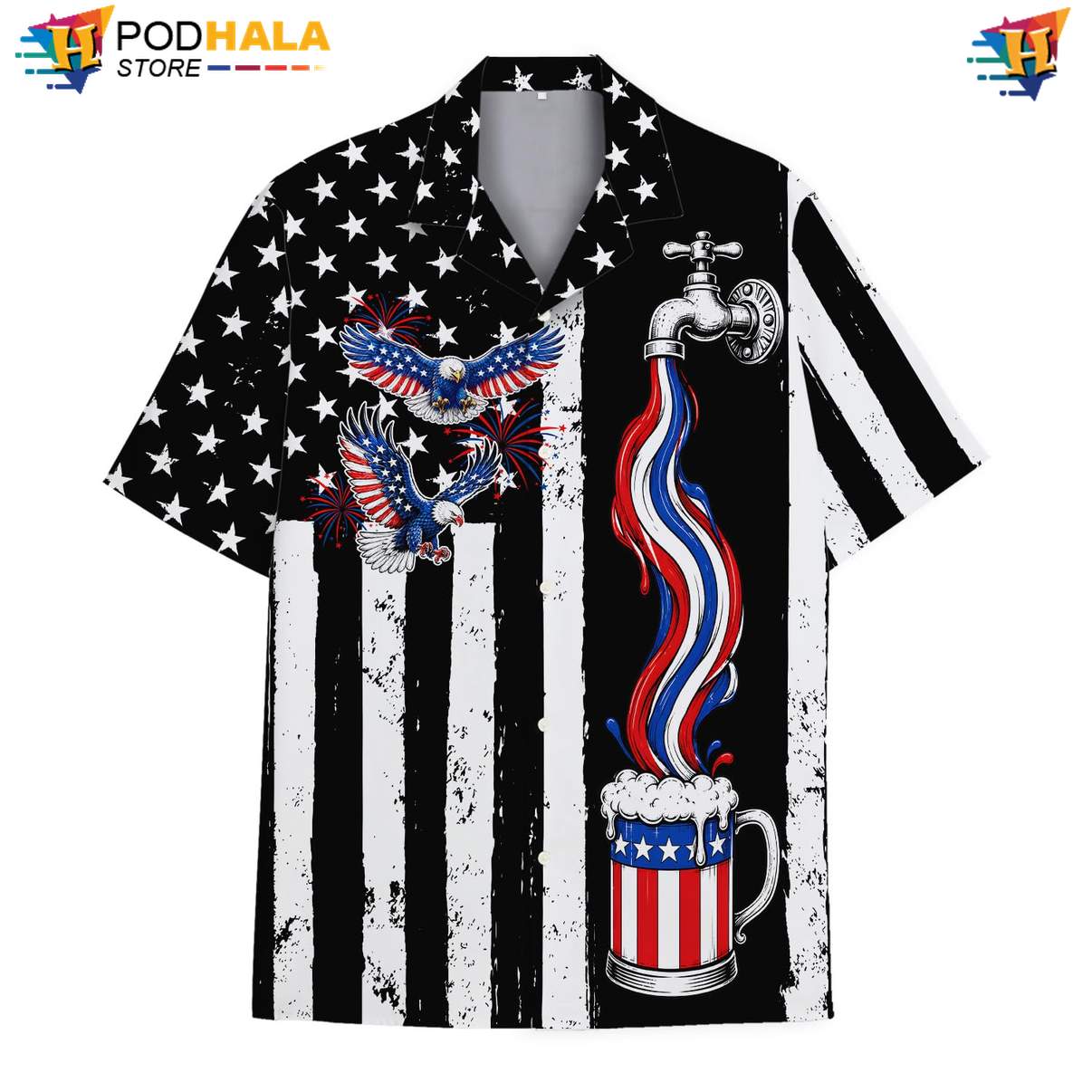 USA Flag Eagle Beer Short-sleeve button-up shirt Mens Patriotic Fourth Of July Apparel USA Flag Eagle Beer Short-sleeve button-up shirt Mens Patriotic Fourth Of July Apparel