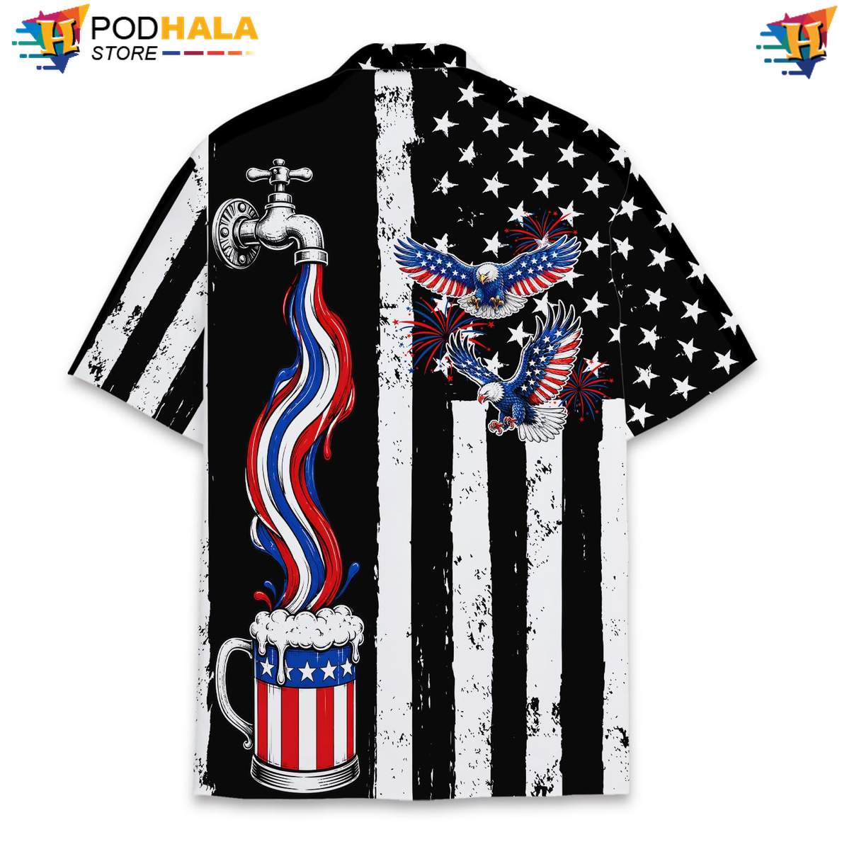 USA Flag Eagle Beer Aloha Shirt Mens Patriotic Fourth Of July Apparel USA Flag Eagle Beer Aloha Shirt Mens Patriotic Fourth Of July Apparel
