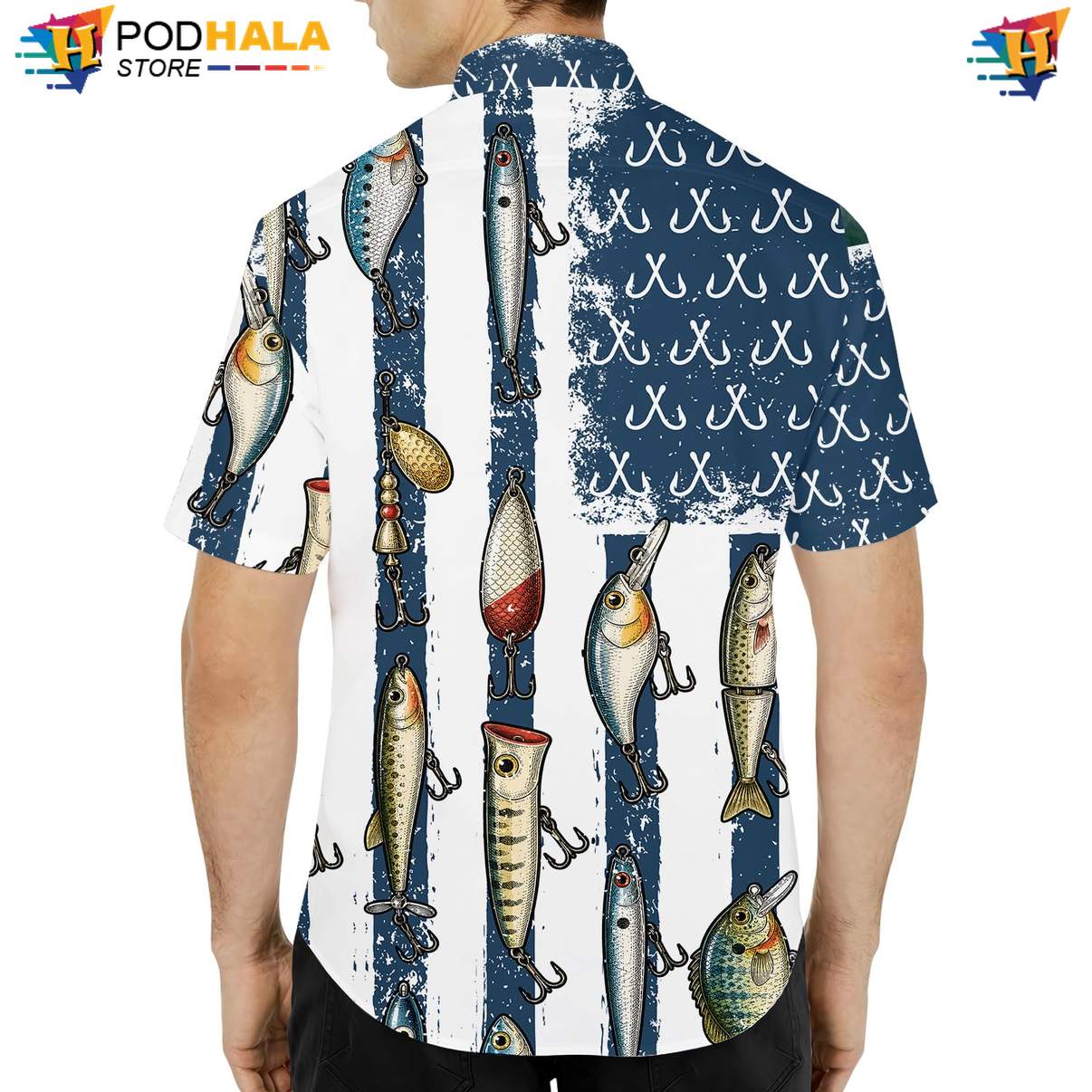 USA Flag Fishing Lures Aloha Shirt Mens Patriotic Fourth Of July Gear USA Flag Fishing Lures Aloha Shirt Mens Patriotic Fourth Of July Gear