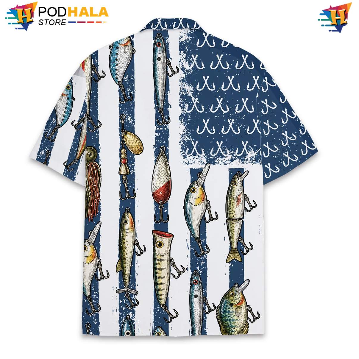 USA Flag Fishing Lures Aloha Shirt Mens Patriotic Fourth Of July Gear USA Flag Fishing Lures Aloha Shirt Mens Patriotic Fourth Of July Gear