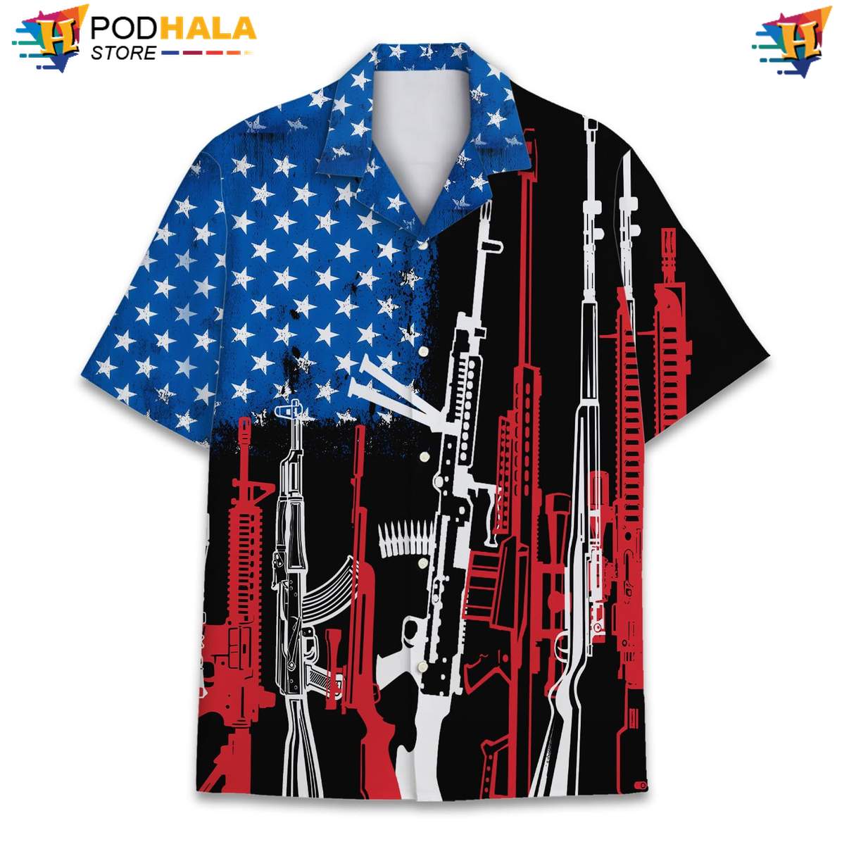 USA Flag Gun Patriotic Short-sleeve button-up shirt Mens Fourth Of July Second Amendment USA Flag Gun Patriotic Short-sleeve button-up shirt Mens Fourth Of July Second Amendment