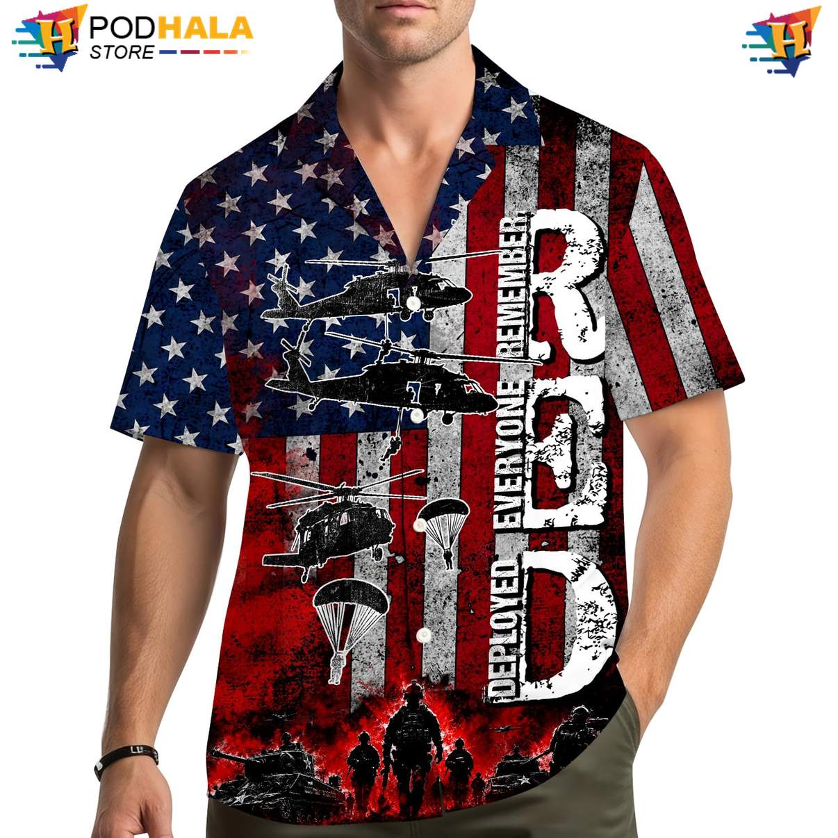 USA Flag Patriotic Army Aloha Shirt Mens Fourth Of July Military Camp Gear