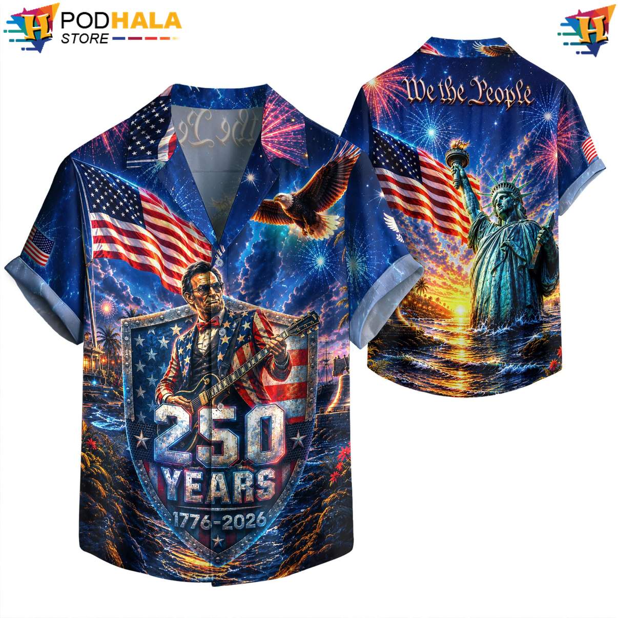 USA Fourth Of July Hawaiian Shirt 250 Anniversary Patriotic Mens Beachwear