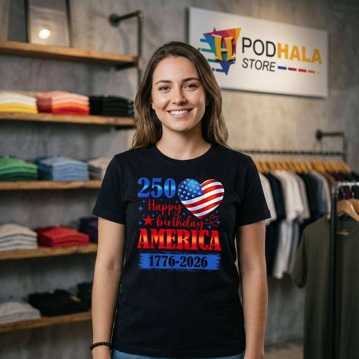 USA Hearts July 4th 250th Birthday Shirt 2026 1776 250 Years Patriotic Apparel