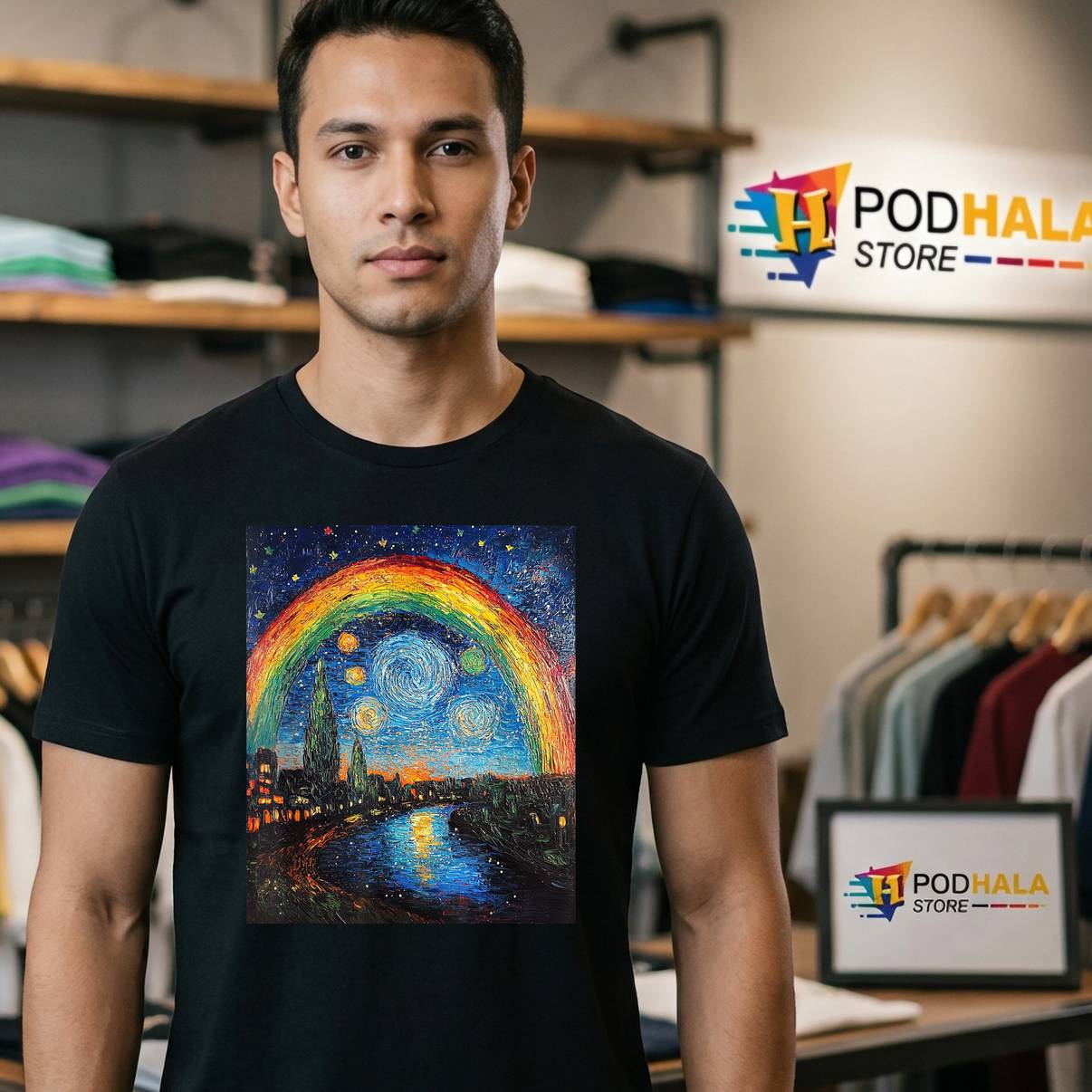Van Gogh Style Starry Night LGBT Shirt Rainbow Pride Month Graphic Men