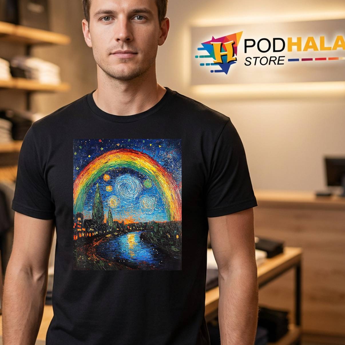 Van Gogh Style Starry Night LGBT T-Shirt Rainbow Pride Month Graphic Men Van Gogh Style Starry Night LGBT T-Shirt Rainbow Pride Month Graphic Men