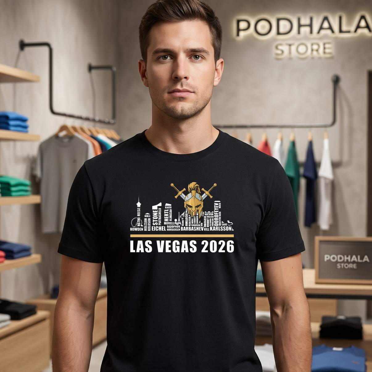 Vegas Golden Knights Skyline Shirt Helmet Logo Layer Names Hockey Fan Mens