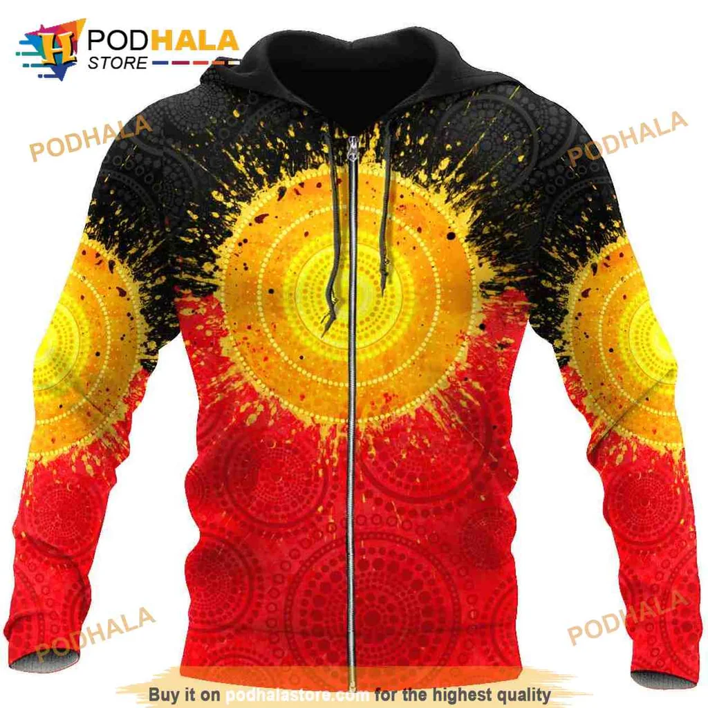 Vibrant Aboriginal Sun Design 3d Hoodie With Colorful Patterns