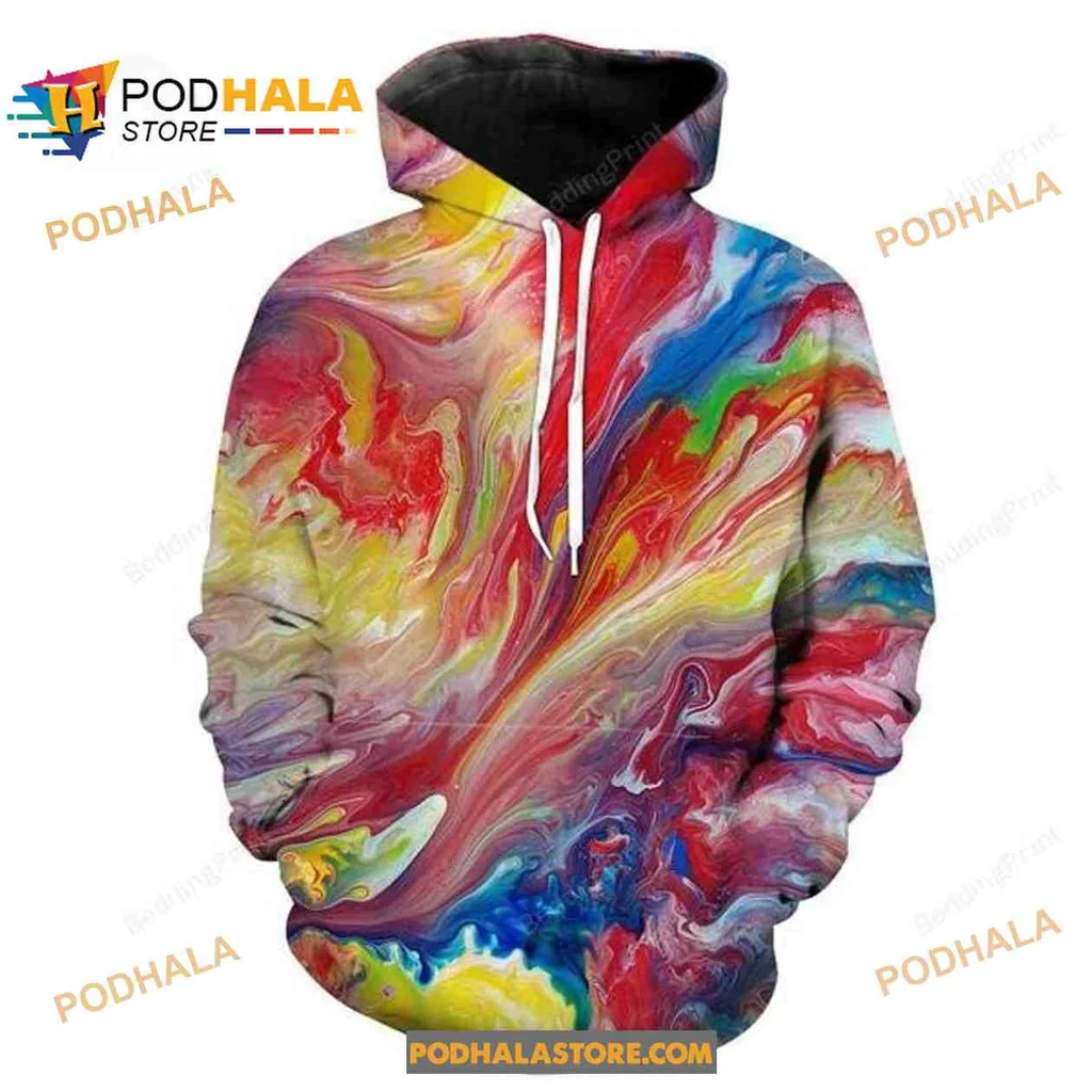 Vibrant Abstract Paint 3d Hoodie With Colorful Swirling Design