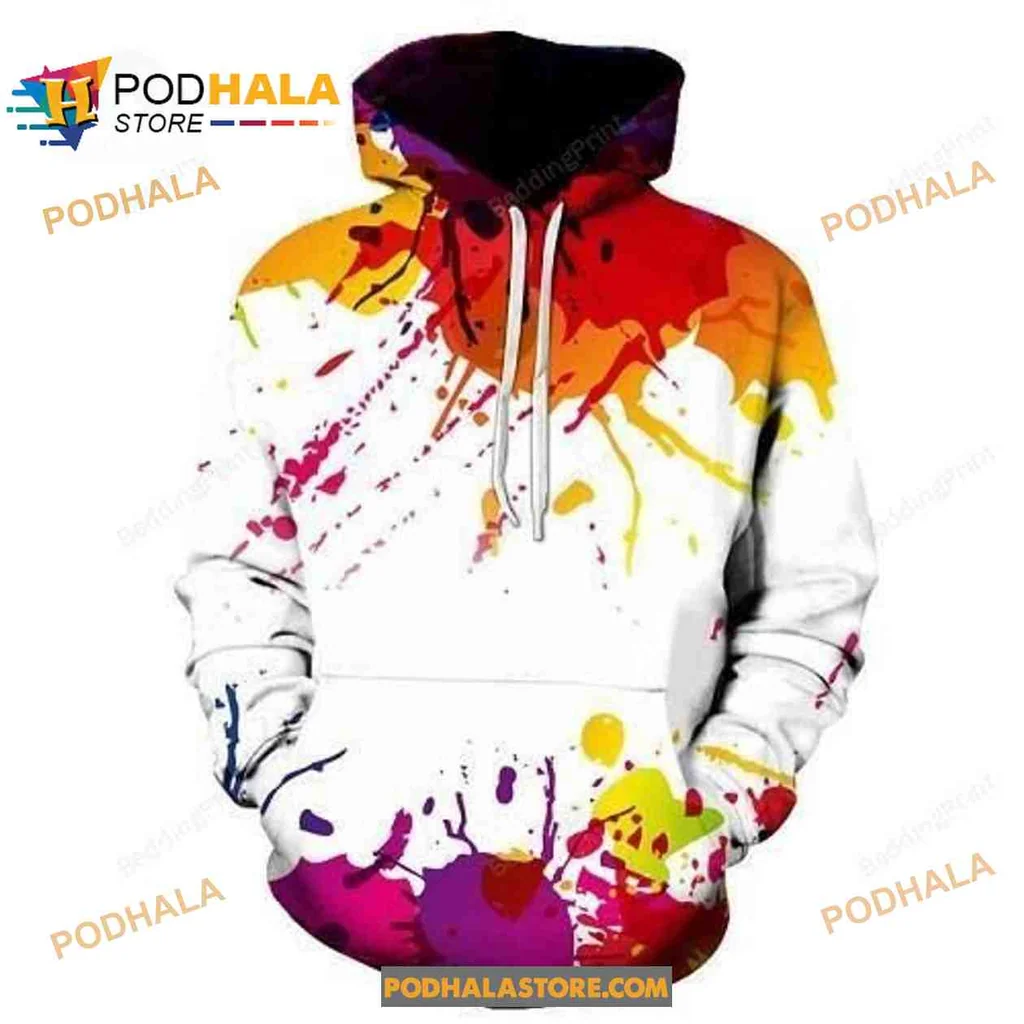 Vibrant Abstract Paint Splash 3d Hoodie For Artistic Expression