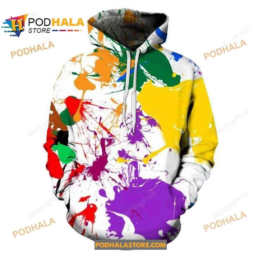 Vibrant Abstract Paint Splatter 3d Hoodie With Colorful Artistic Design
