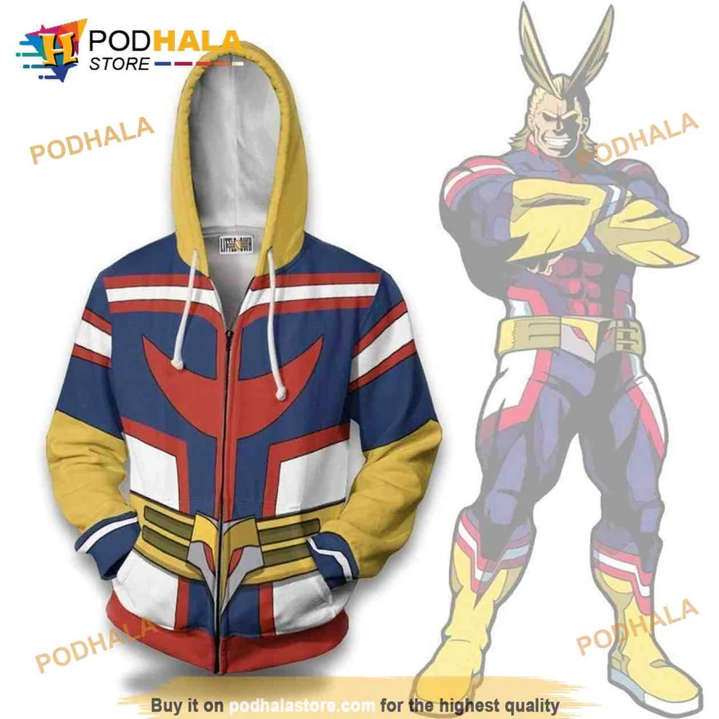 Vibrant All Might 3d Hoodie, Heroic Anime Design From My Hero Academia