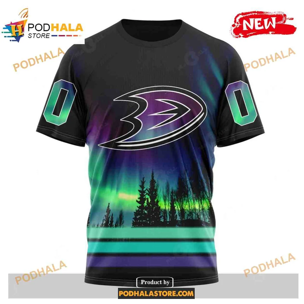 Vibrant Anaheim Ducks Northern Lights AOP Hoodie With Striking Design Vibrant Anaheim Ducks Northern Lights AOP Hoodie With Striking Design