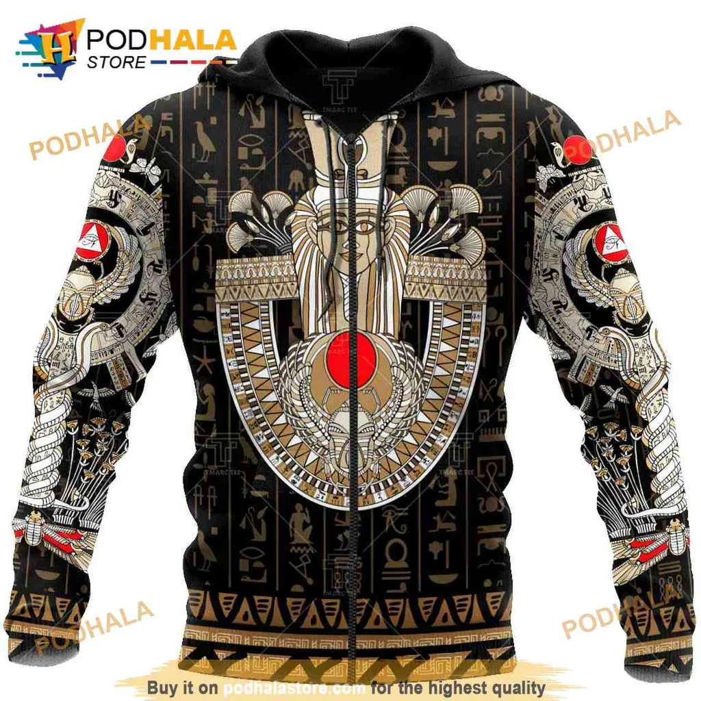 Vibrant Ancient Egyptian Ankh 3d Hoodie With Intricate Hieroglyphics Design