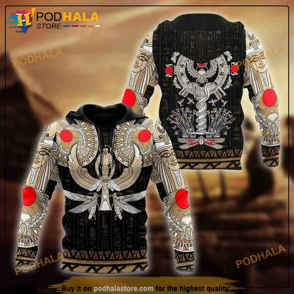 Vibrant Ancient Egyptian Falcon Hoodie With Intricate Gold And Black Patterns