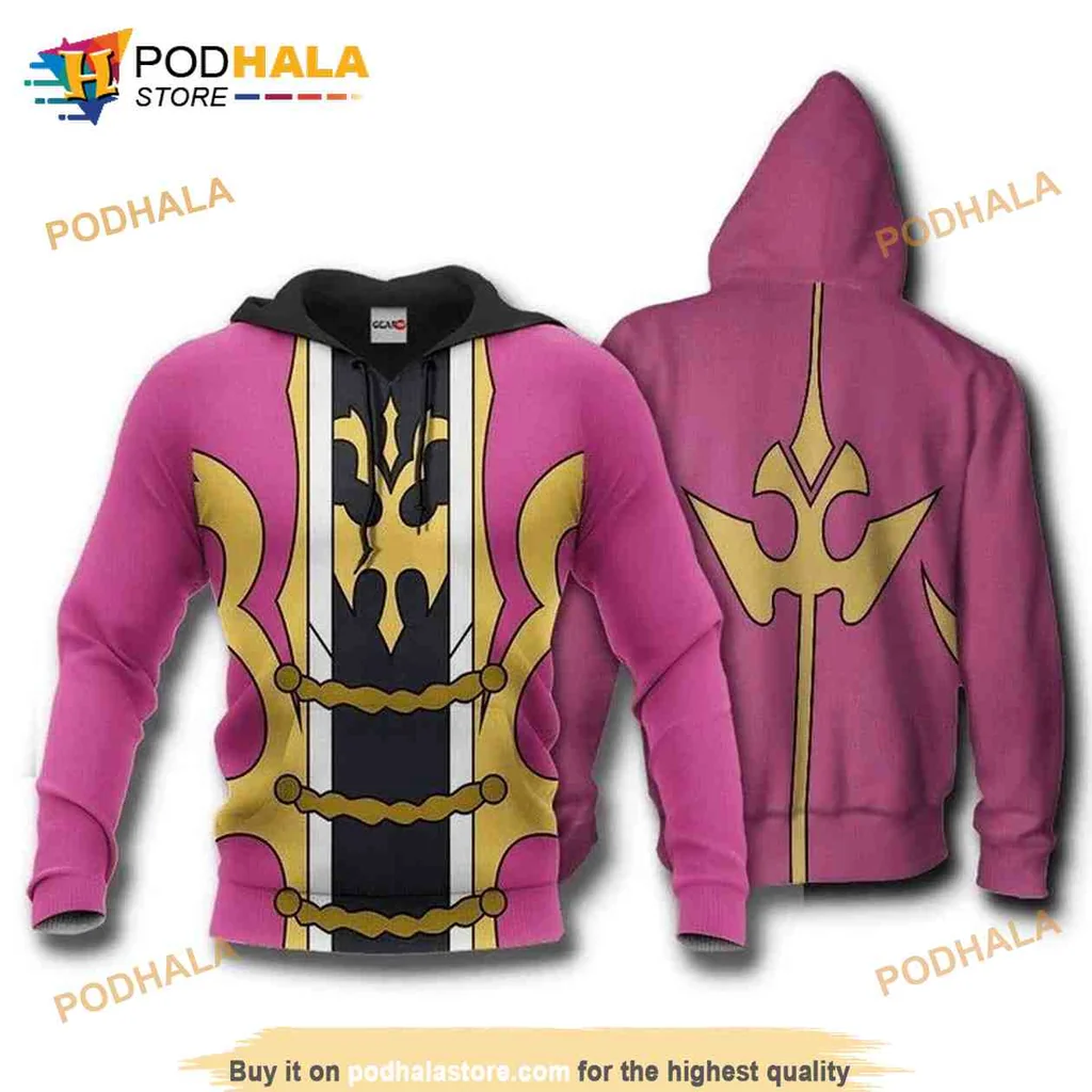 Vibrant Anime Armor 3d Hoodie With Pink And Gold Design