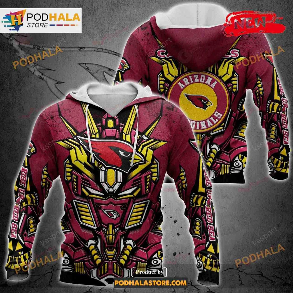 Vibrant Arizona Cardinals Transformer 3d Hoodie With Bold Robotic Design