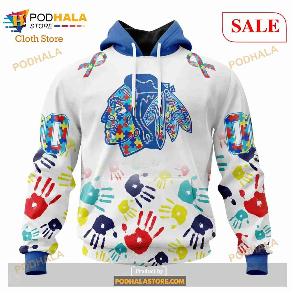 Vibrant Autism Awareness Chicago Blackhawks 3d Hoodie With Colorful Headdress Design