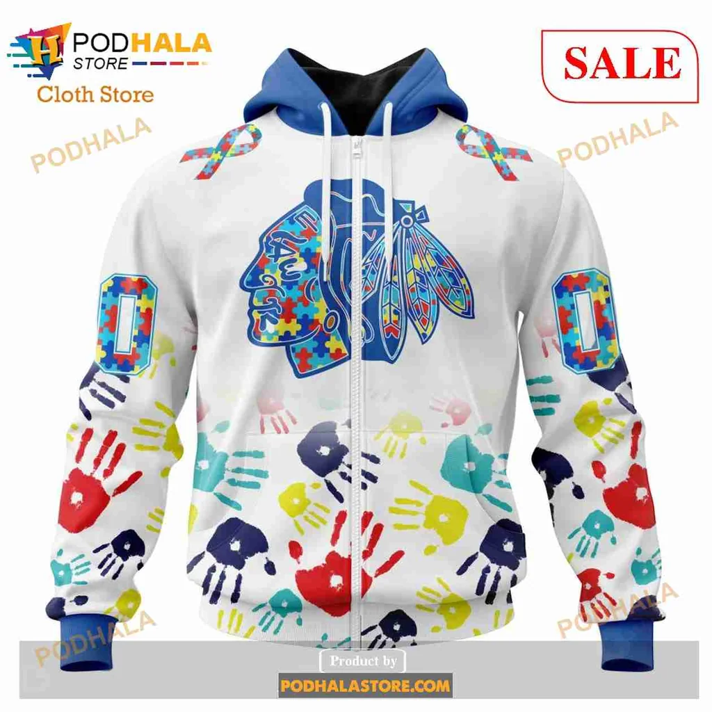 Vibrant Autism Awareness Chicago Blackhawks All Over Print Hoodie With Colorful Headdress Design Vibrant Autism Awareness Chicago Blackhawks All Over Print Hoodie With Colorful Headdress Design