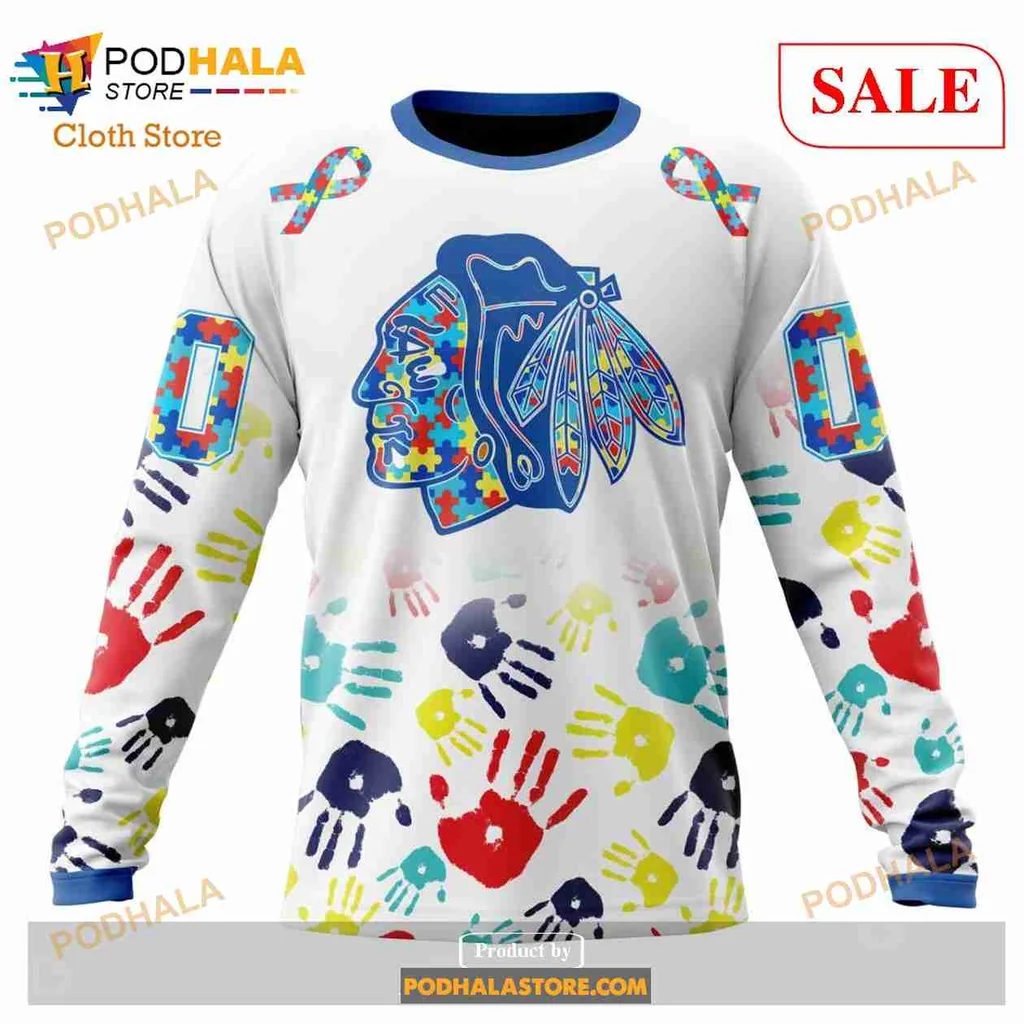 Vibrant Autism Awareness Chicago Blackhawks 3D Print Hoodie With Colorful Headdress Design Vibrant Autism Awareness Chicago Blackhawks 3D Print Hoodie With Colorful Headdress Design