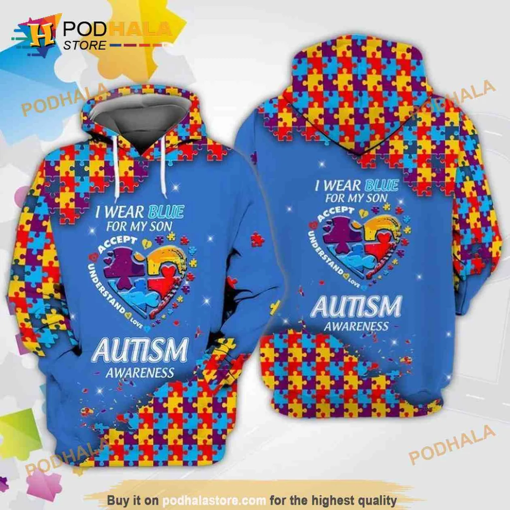 Vibrant Autism Awareness Puzzle Heart 3d Hoodie For My Son