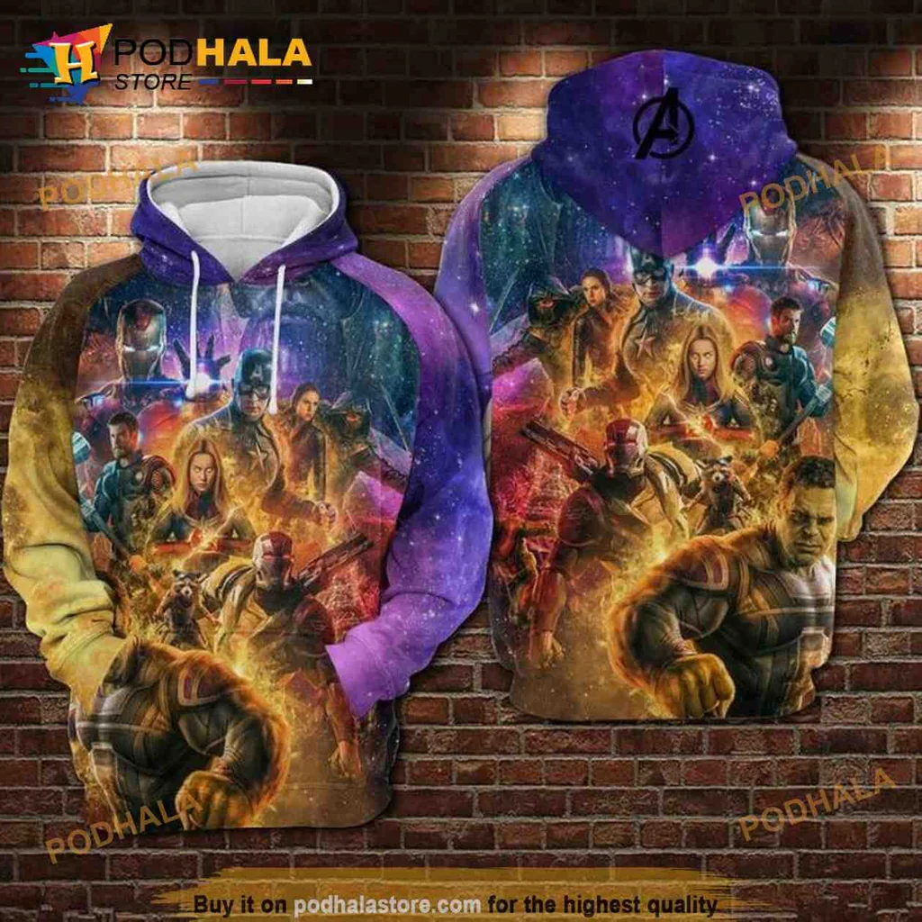 Vibrant Avengers Galaxy Pattern 3d Hoodie Featuring Superheroes In Action