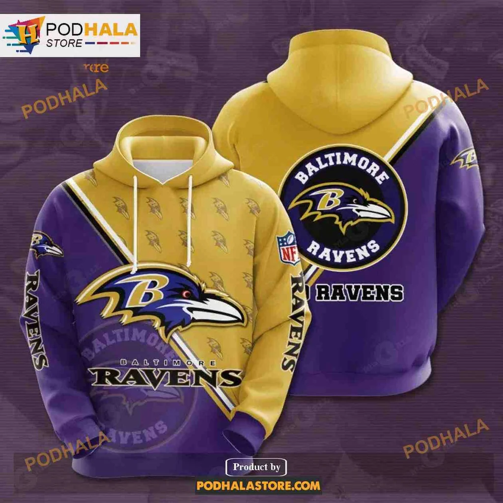 Vibrant Baltimore Ravens 3d Hoodie With Team Logo In Purple And Gold