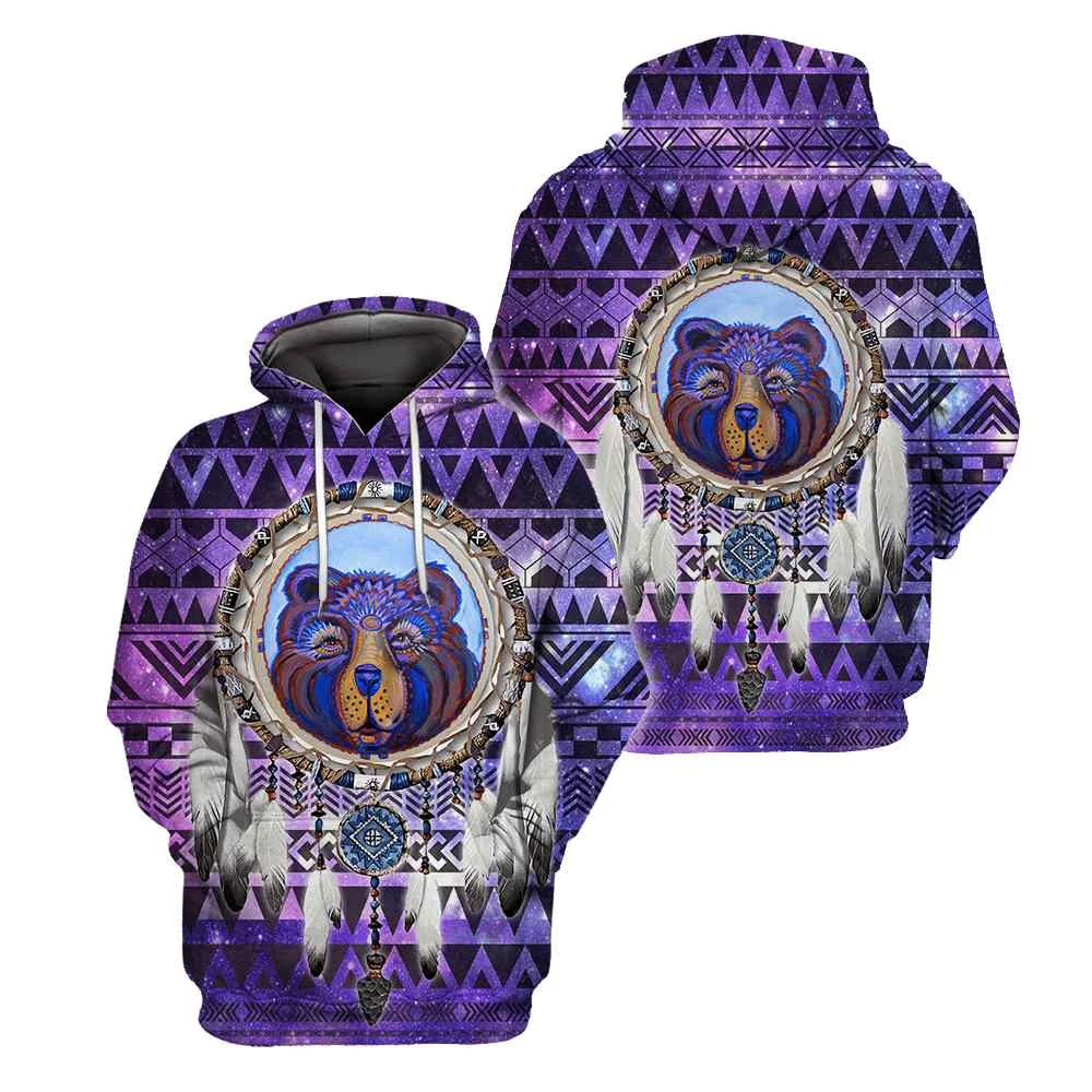 Vibrant Bear Dreamcatcher 3d Hoodie Featuring Mystical Colors And Patterns