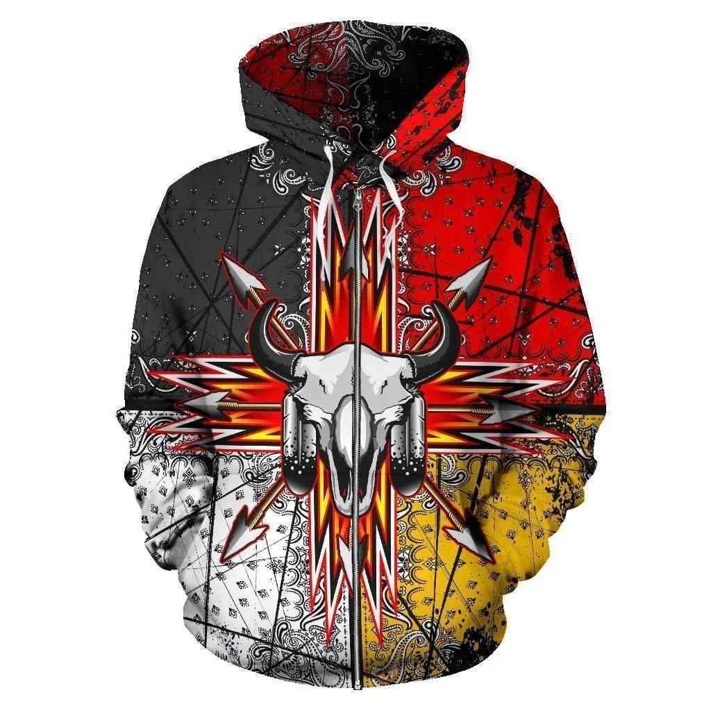 Vibrant Bison Skull 3d Hoodie With Colorful Arrows And Tribal Design