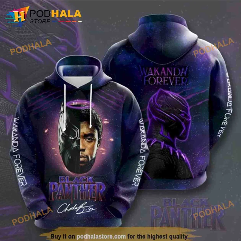 Vibrant Black Panther Chadwick Boseman 3d Hoodie Featuring Wakanda Forever Design