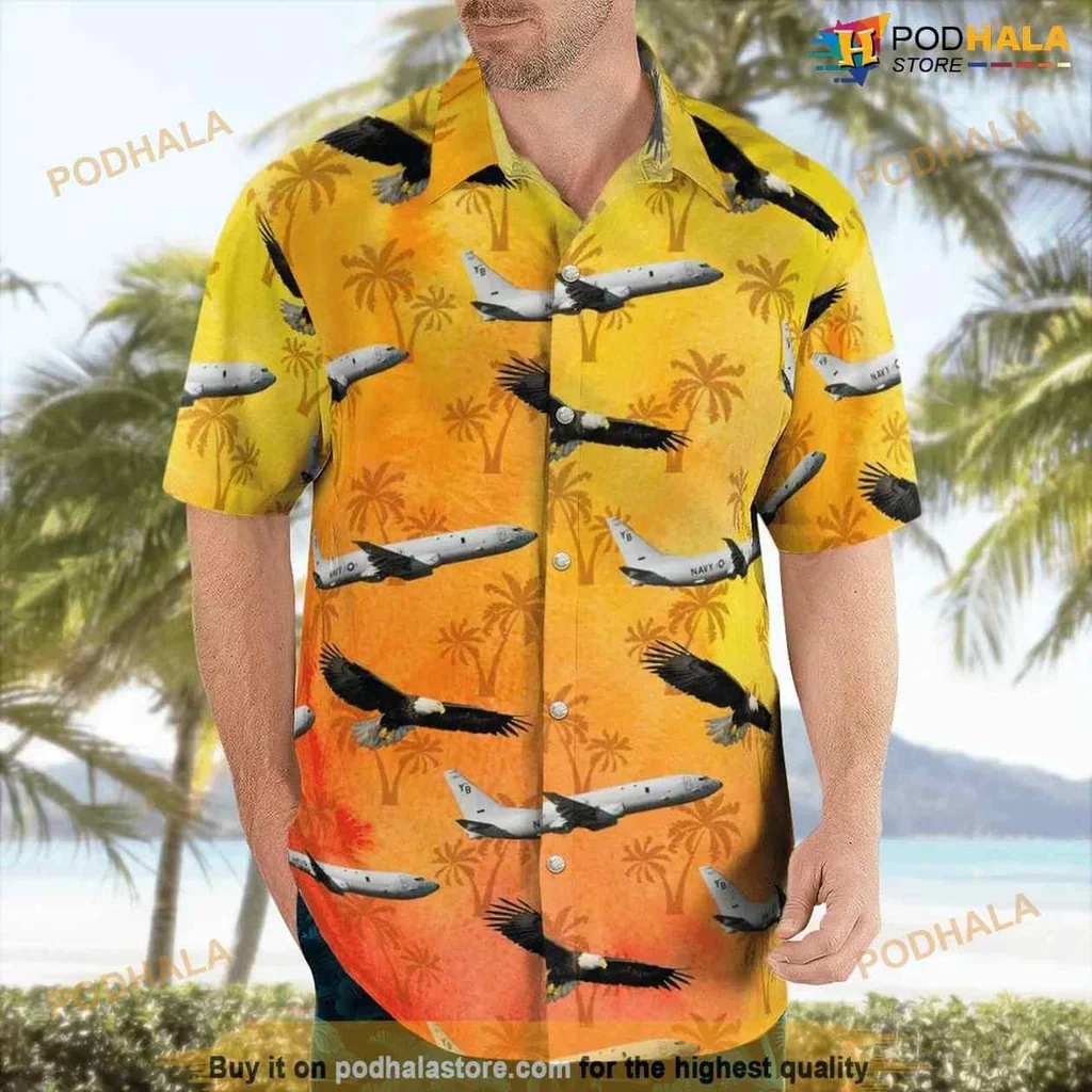 Vibrant Boeing P 8a Poseidon Hawaiian Shirt With Tropical Sunset Design