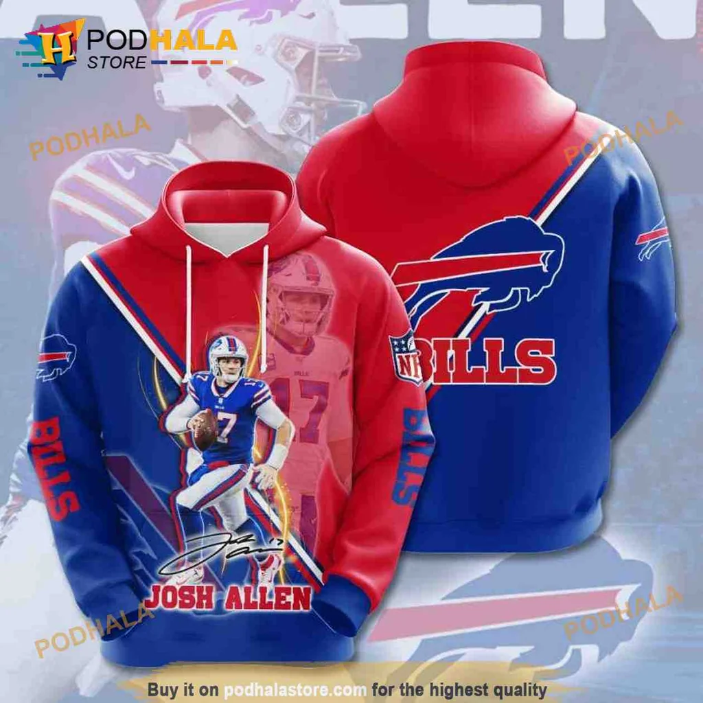 Vibrant Buffalo Bills Josh Allen 3d Hoodie Featuring Dynamic Football Design