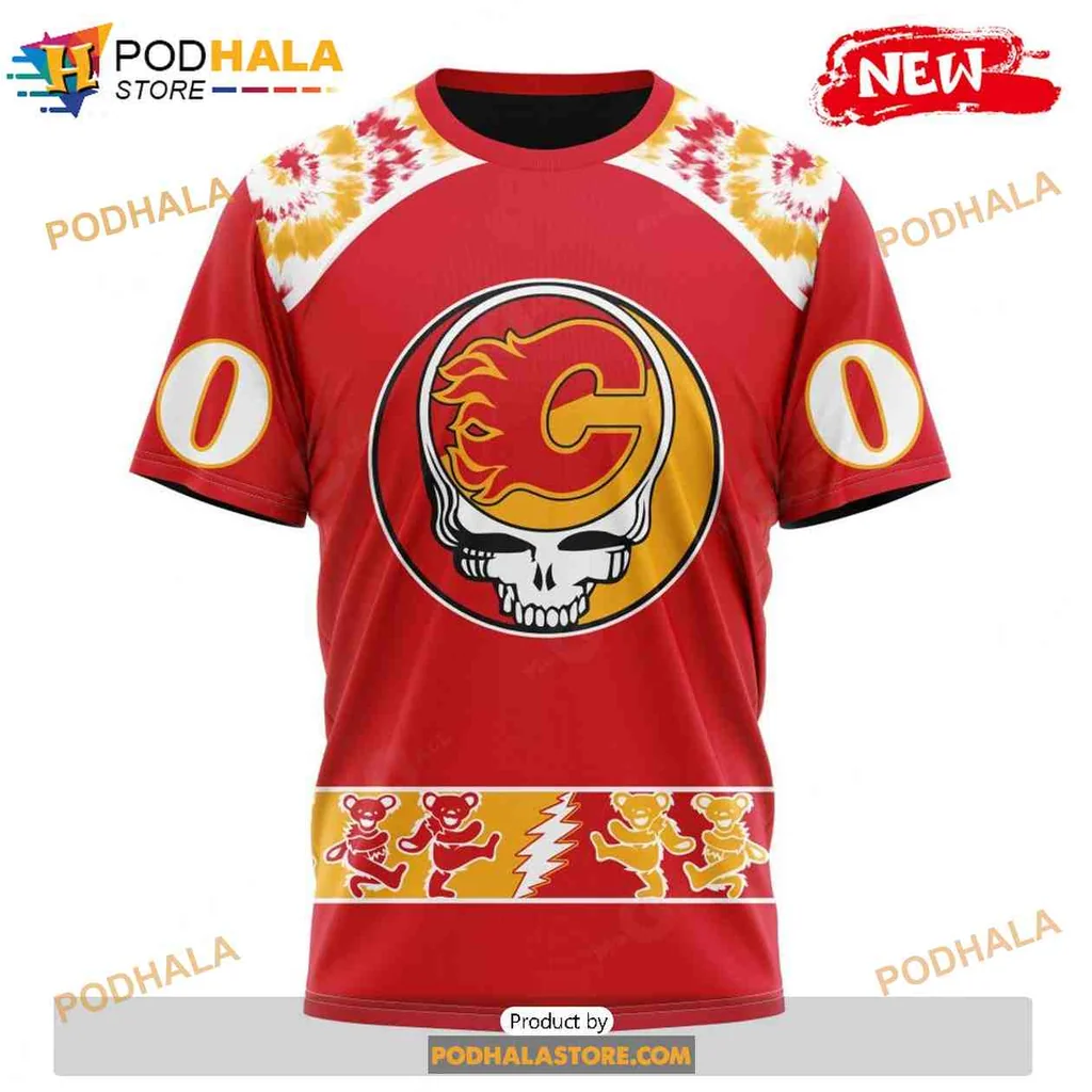 Vibrant Calgary Flames Grateful Dead AOP Hoodie With Colorful Tie Dye Design Vibrant Calgary Flames Grateful Dead AOP Hoodie With Colorful Tie Dye Design