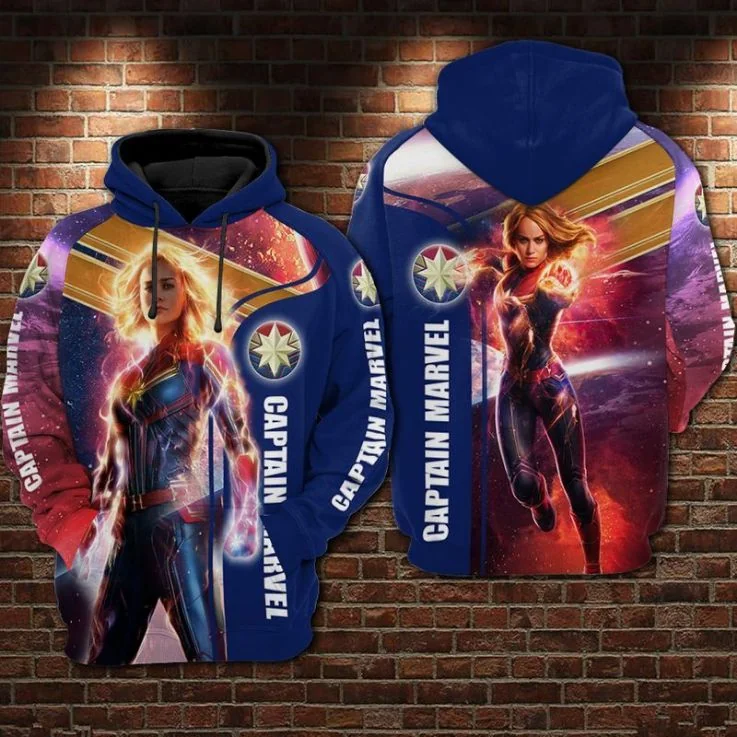 Vibrant Captain Marvel 3d Hoodie Featuring Iconic Superhero Design
