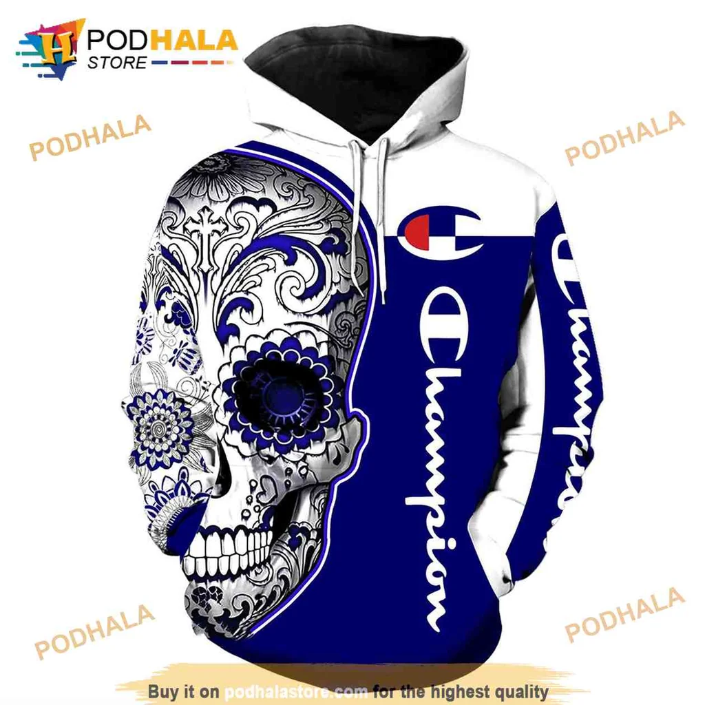 Vibrant Champion Skull 3d Hoodie With Intricate Floral Design