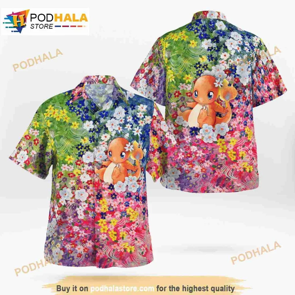 Vibrant Charmander Floral Hawaiian Shirt With Colorful Summer Flowers Design
