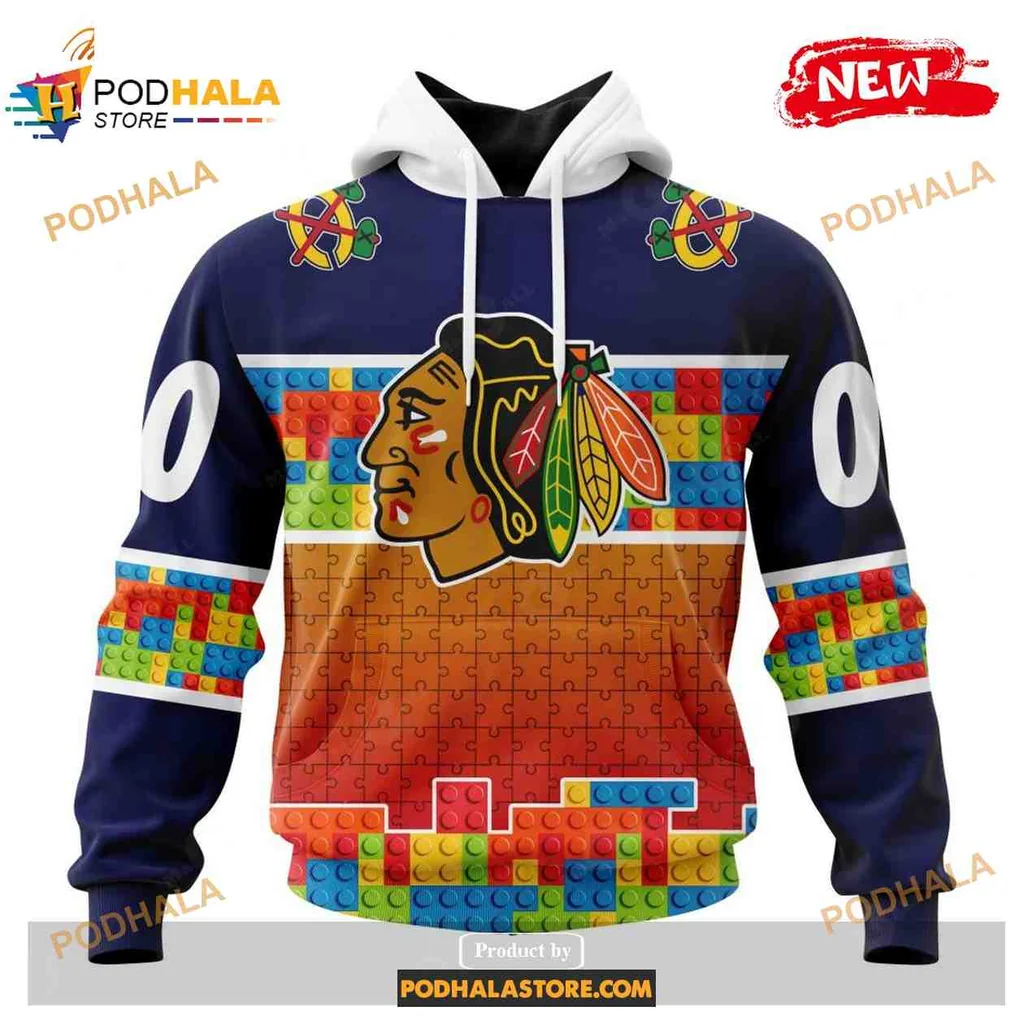 Vibrant Chicago Blackhawks Puzzle 3d Hoodie With Gradient Color Design