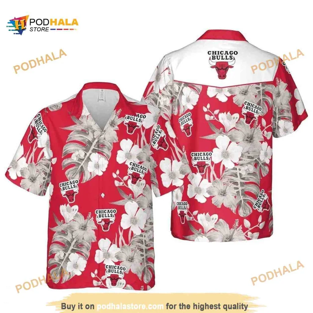Vibrant Chicago Bulls Aloha Shirt With Bold Hibiscus Floral Design