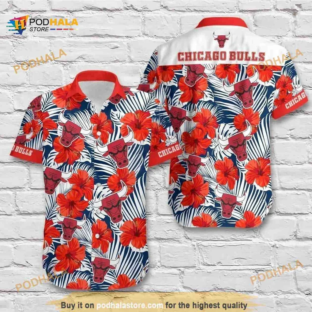 Vibrant Chicago Bulls Aloha Shirt With Tropical Hibiscus Floral Design