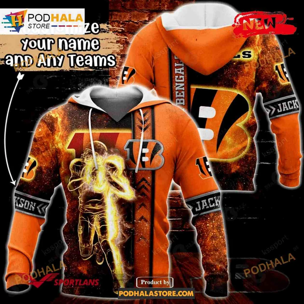 Vibrant Cincinnati Bengals 3d Hoodie Featuring Player 18 And Jackson Design