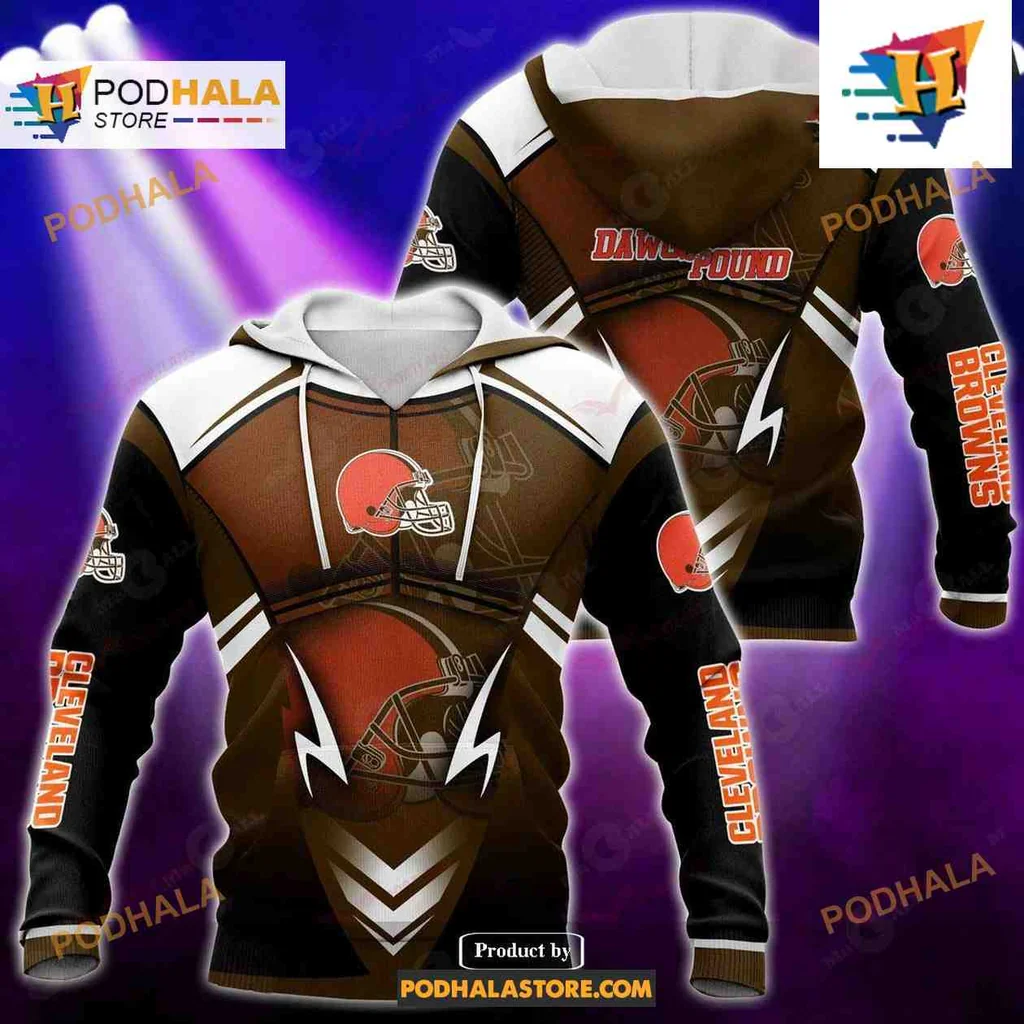 Vibrant Cleveland Browns 3d Hoodie Featuring Bold Helmet And Lightning Graphics